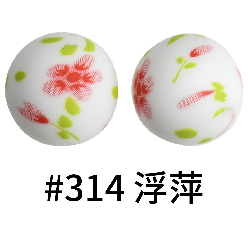 16mm Print Silicone Beads Colorful Silicone Water Transfer Beads-50PCS