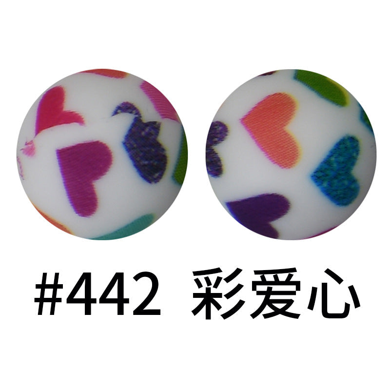 16mm Print Silicone Beads Colorful Silicone Water Transfer Beads-50PCS