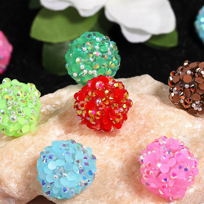 Colored Rhinestone Pearl Through Hole Acrylic Soft Sugar Beads-10PCS