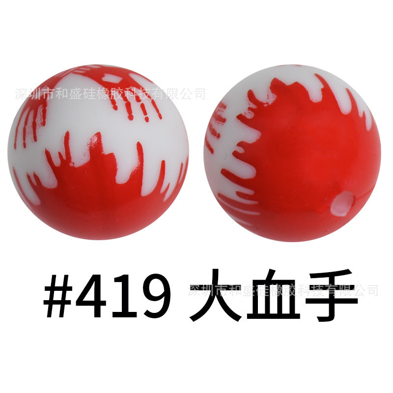16mm Print Silicone Beads Colorful Silicone Water Transfer Beads-50PCS