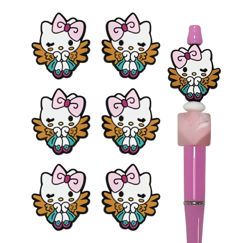 Food Grade Cartoon Kitten Silicone Beads DIY Ballpoint Pen Accessories-10PCS