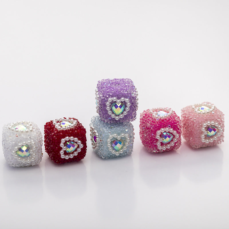 Acrylic Solid Blocks Wrapped in Diamonds, Pearls, Love DIY Sugar Straight Hole Bead String-5PCS