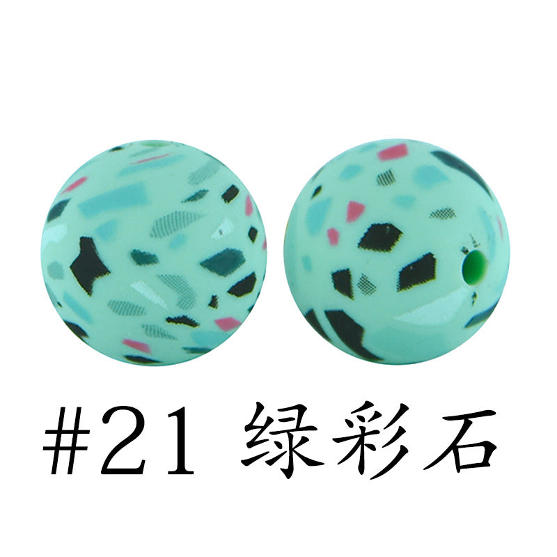 16mm Print Silicone Beads Colorful Silicone Water Transfer Beads-50PCS