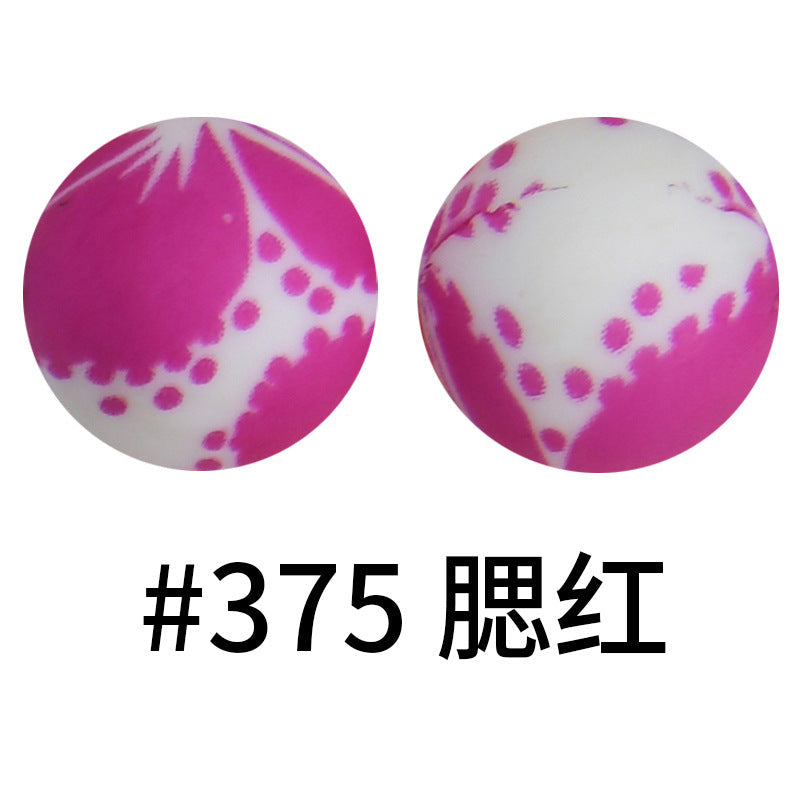 16mm Print Silicone Beads Colorful Silicone Water Transfer Beads-50PCS