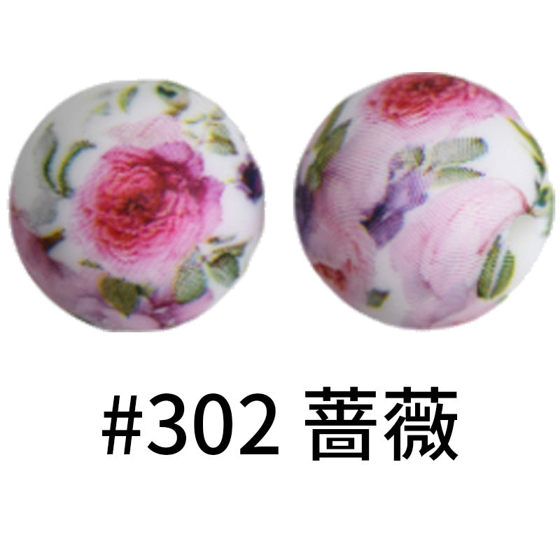 16mm Print Silicone Beads Colorful Silicone Water Transfer Beads-50PCS