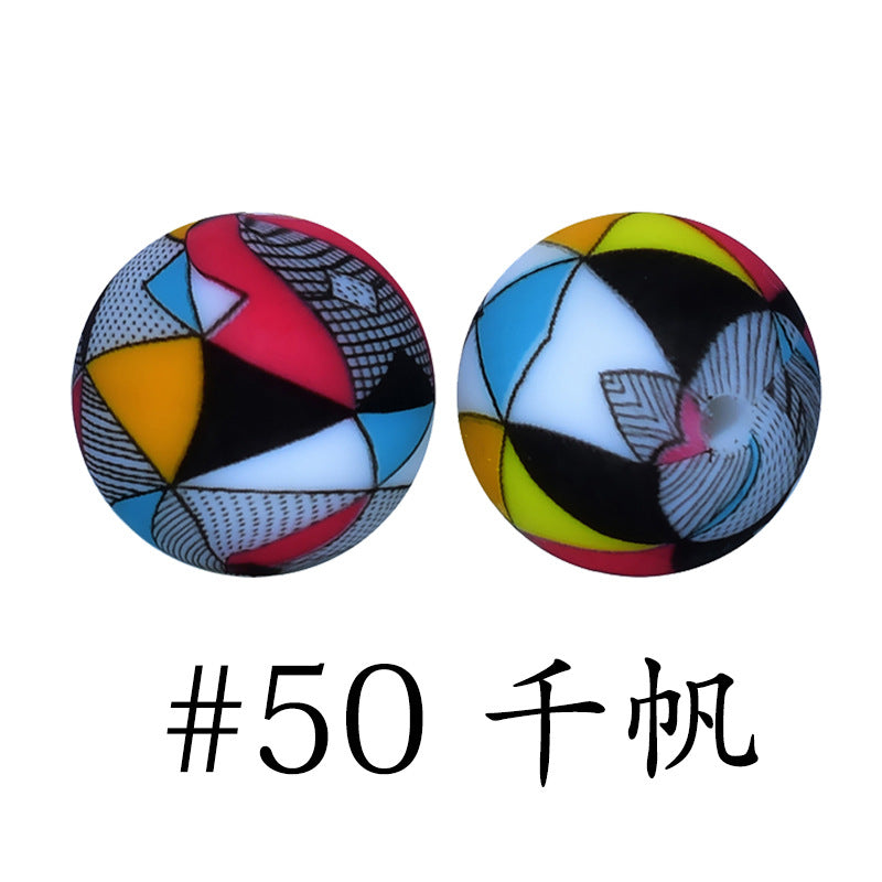 16mm Print Silicone Beads Colorful Silicone Water Transfer Beads-50PCS
