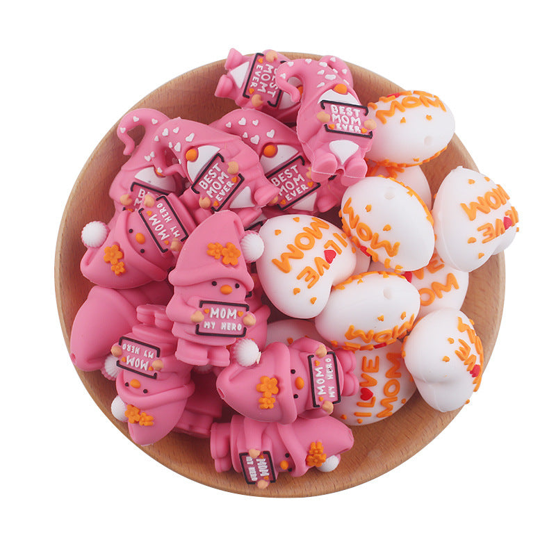 3D New Cartoon Silicone Mother's Day Beaded Creative DIY Beaded Pen Bracelet Keychain Accessories-10PCS