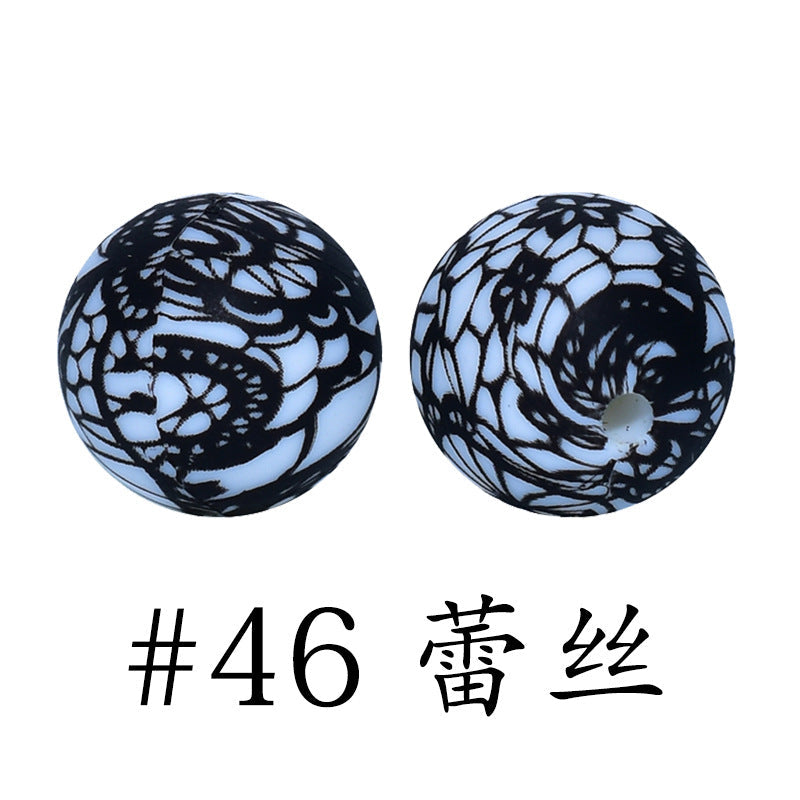 16mm Print Silicone Beads Colorful Silicone Water Transfer Beads-50PCS