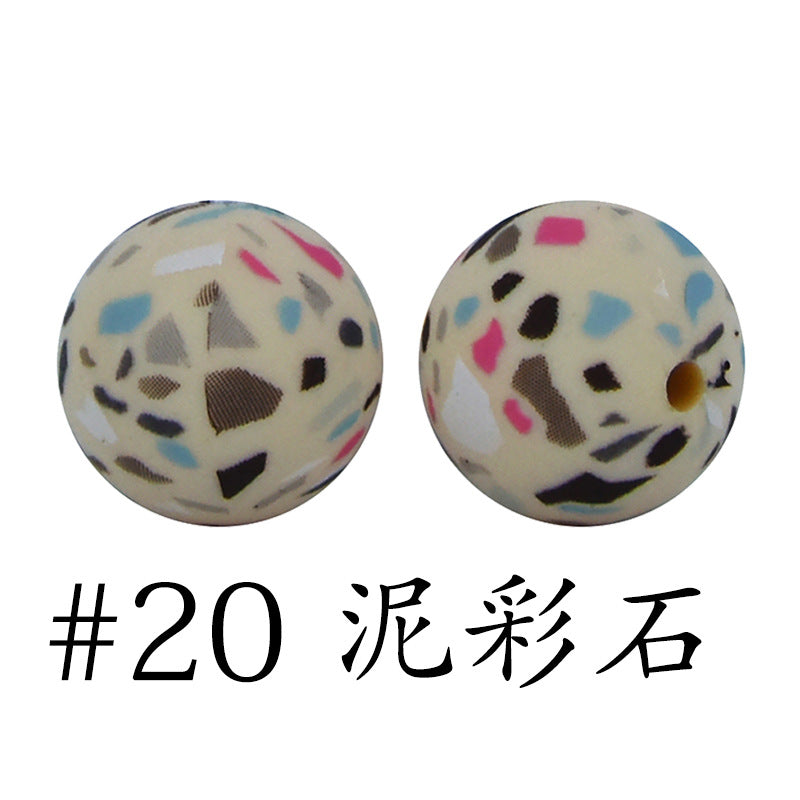 16mm Print Silicone Beads Colorful Silicone Water Transfer Beads-50PCS