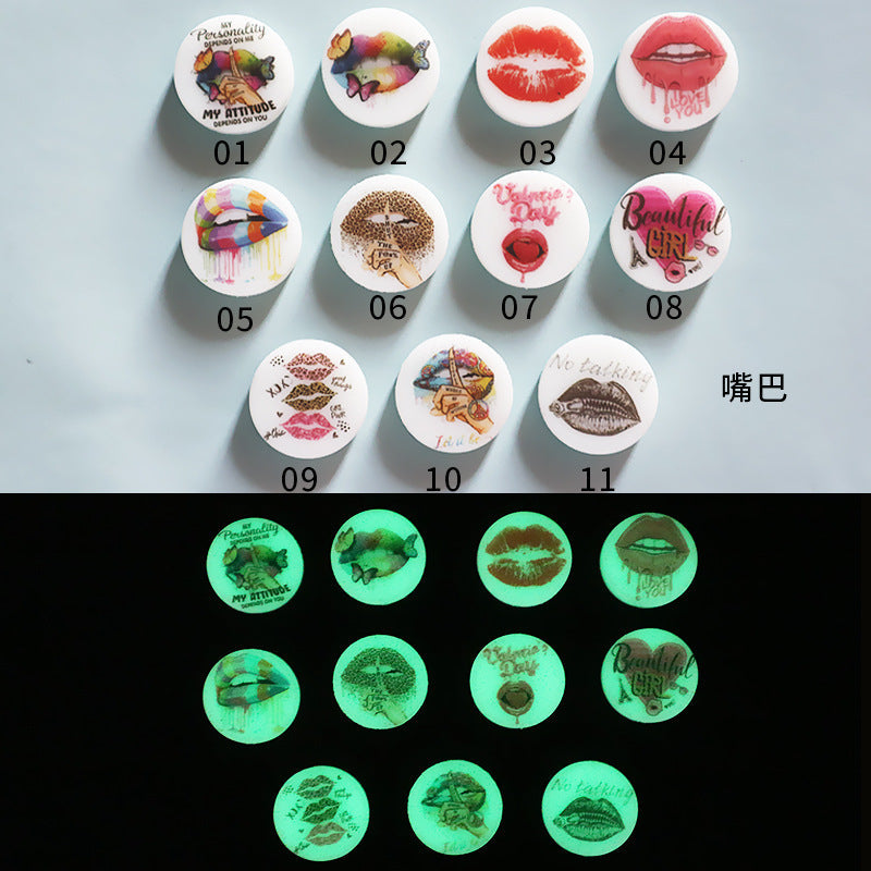 Silicone Round Cartoon Animal Luminous Beads-10PCS