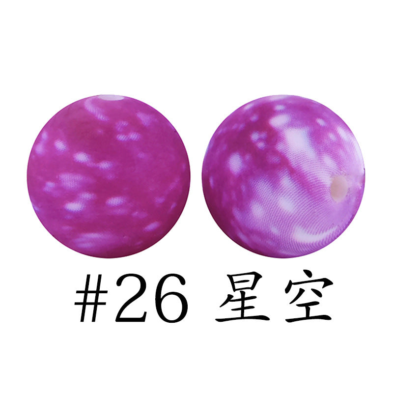 16mm Print Silicone Beads Colorful Silicone Water Transfer Beads-50PCS