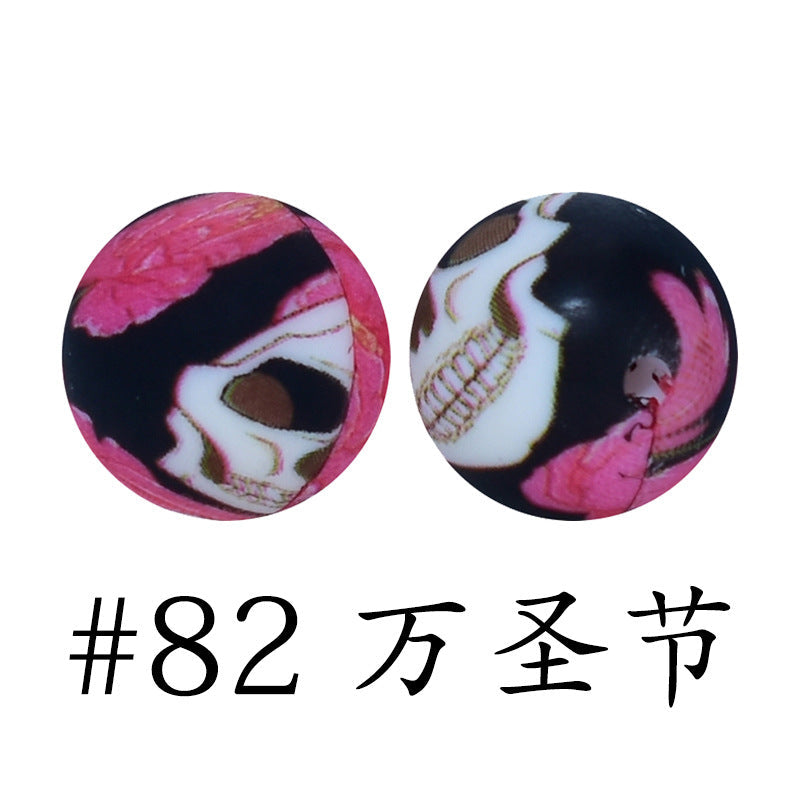 16mm Print Silicone Beads Colorful Silicone Water Transfer Beads-50PCS
