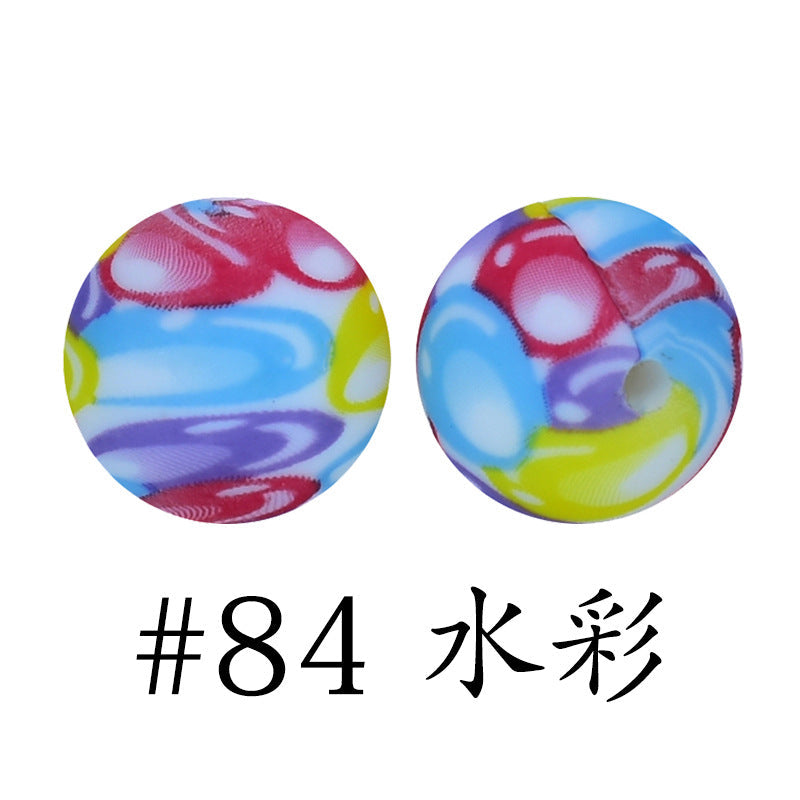 16mm Print Silicone Beads Colorful Silicone Water Transfer Beads-50PCS
