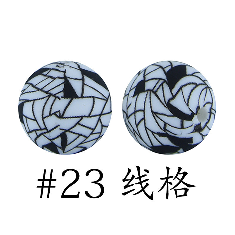 16mm Print Silicone Beads Colorful Silicone Water Transfer Beads-50PCS