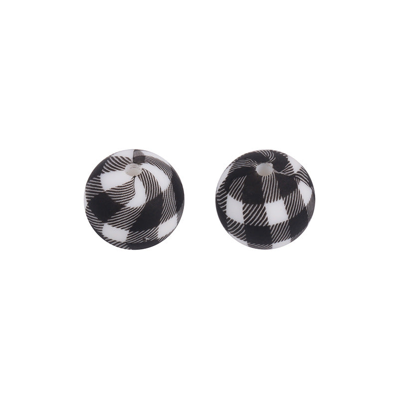 Black and White Check Leopard Print 15MM Silicone Beads-50PCS
