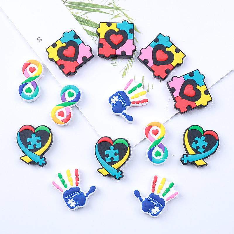 Rainbow Puzzle Silicone Beads-10PCS