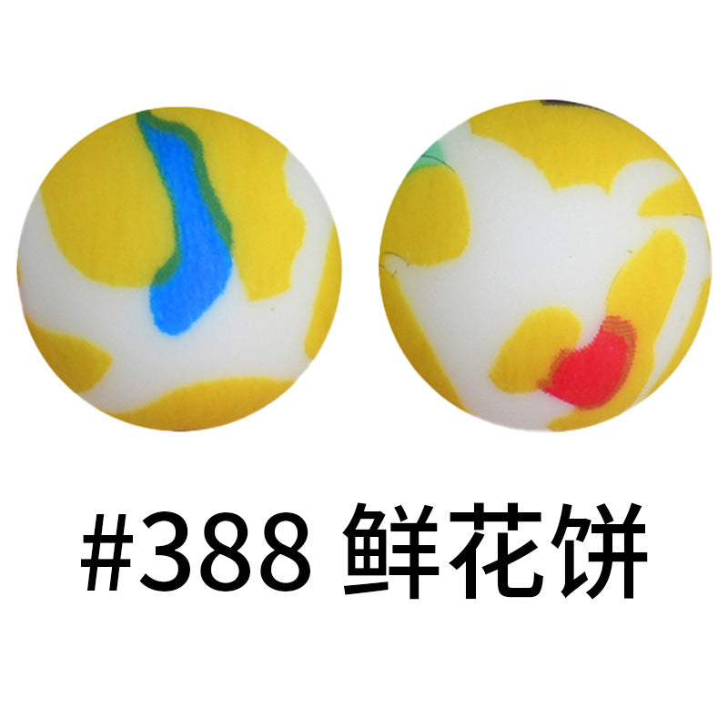 16mm Print Silicone Beads Colorful Silicone Water Transfer Beads-50PCS