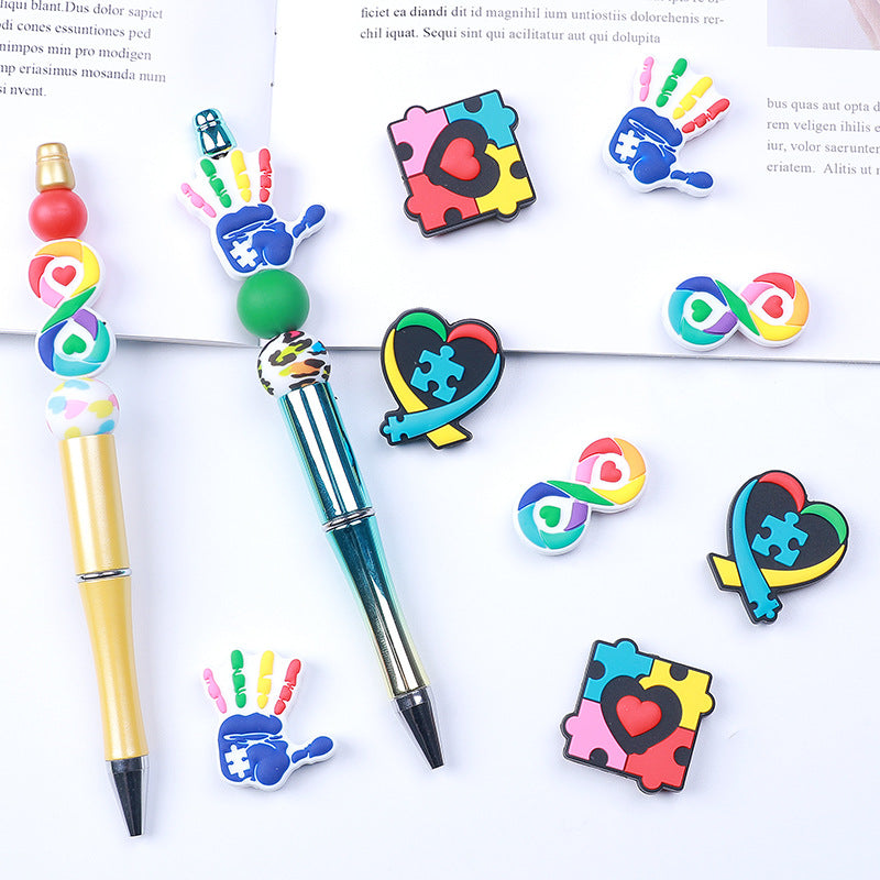 Rainbow Puzzle Silicone Beads-10PCS