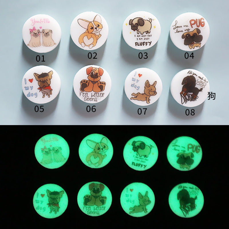 Silicone Round Cartoon Animal Luminous Beads-10PCS