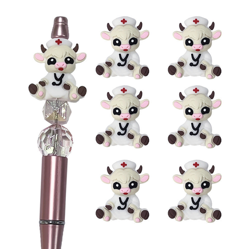 3D Cartoon Nurse Cow Silicone DIY Beads-10PCS