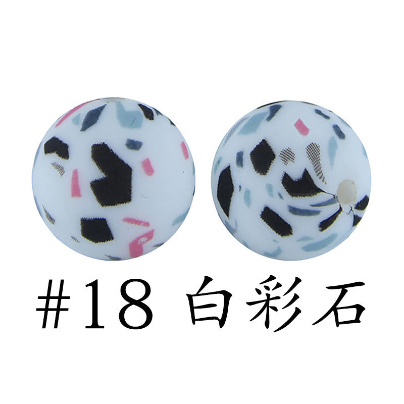 16mm Print Silicone Beads Colorful Silicone Water Transfer Beads-50PCS