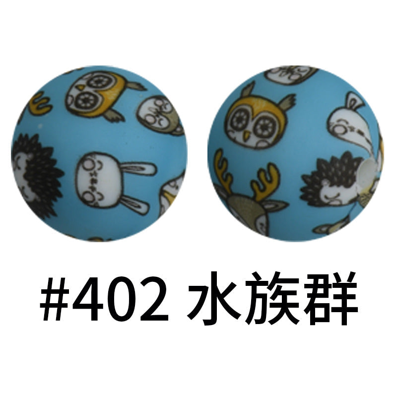 16mm Print Silicone Beads Colorful Silicone Water Transfer Beads-50PCS
