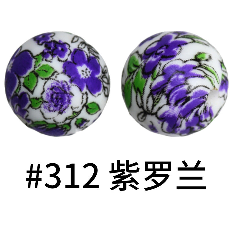 16mm Print Silicone Beads Colorful Silicone Water Transfer Beads-50PCS