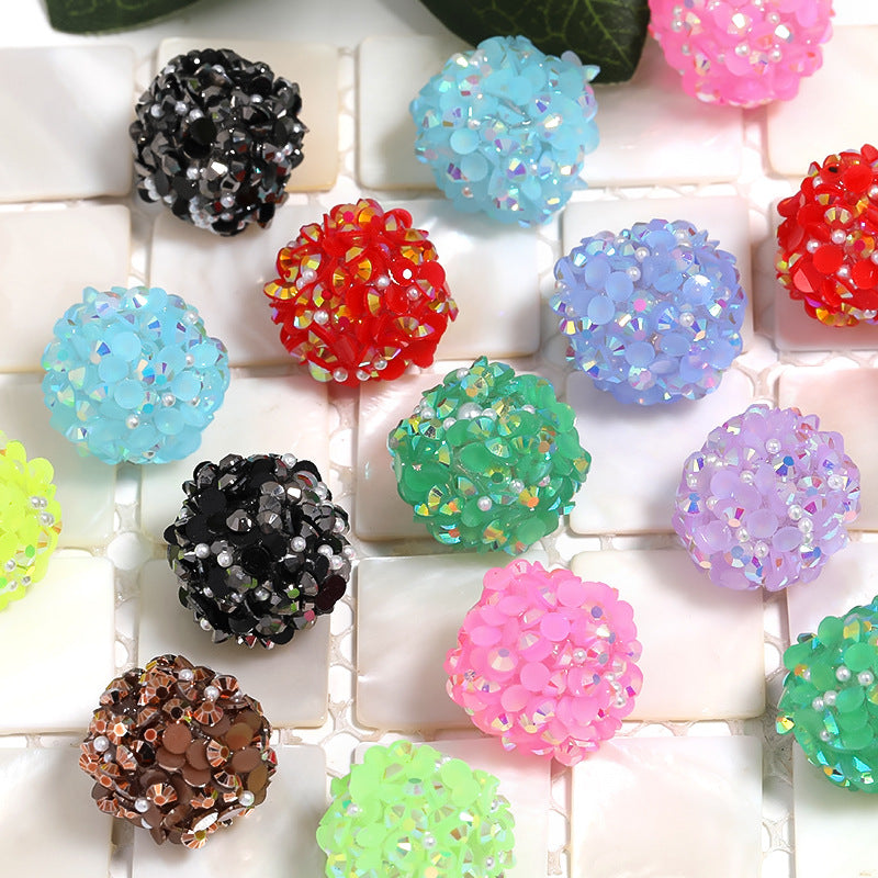 Colored Rhinestone Pearl Through Hole Acrylic Soft Sugar Beads-10PCS