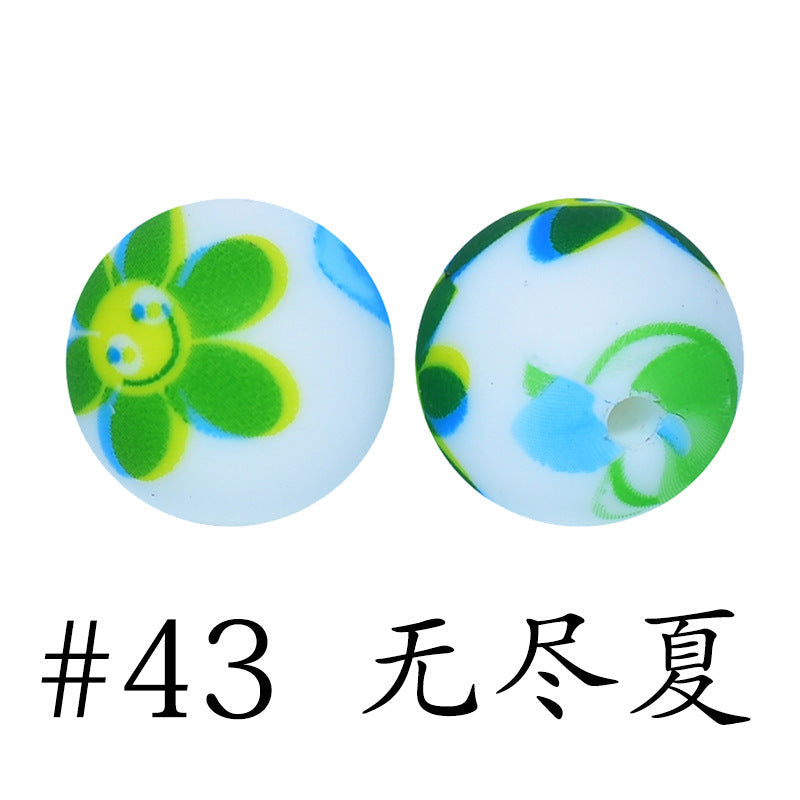 16mm Print Silicone Beads Colorful Silicone Water Transfer Beads-50PCS