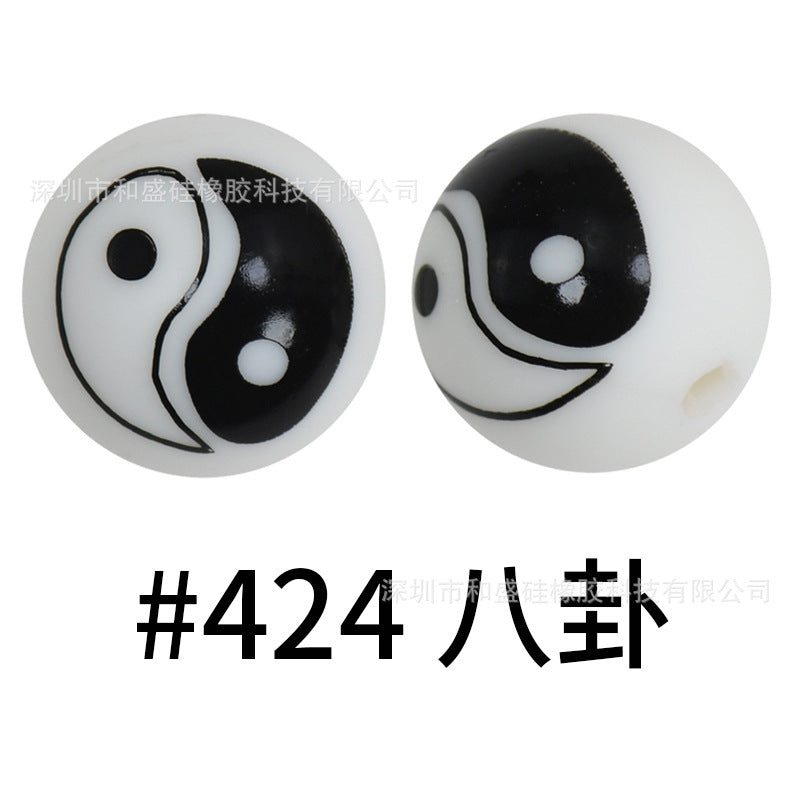 16mm Print Silicone Beads Colorful Silicone Water Transfer Beads-50PCS