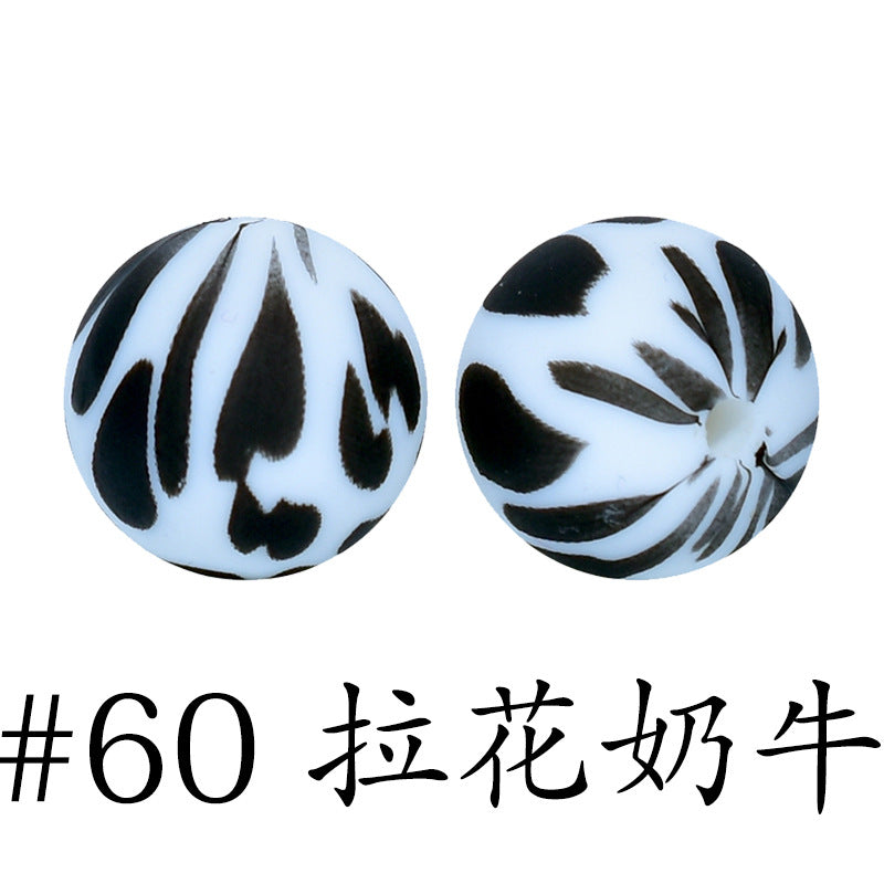 16mm Print Silicone Beads Colorful Silicone Water Transfer Beads-50PCS