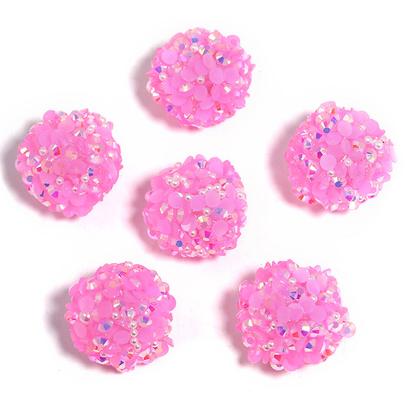 Colored Rhinestone Pearl Through Hole Acrylic Soft Sugar Beads-10PCS