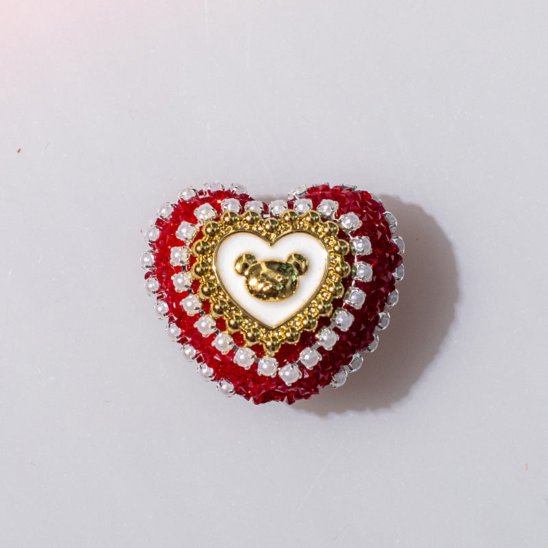 Acrylic Rhinestones with Large Peach Heart Beads-2PCS