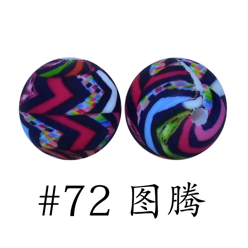 16mm Print Silicone Beads Colorful Silicone Water Transfer Beads-50PCS