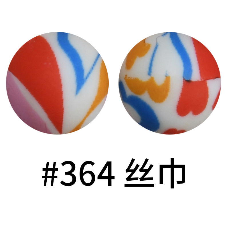 16mm Print Silicone Beads Colorful Silicone Water Transfer Beads-50PCS