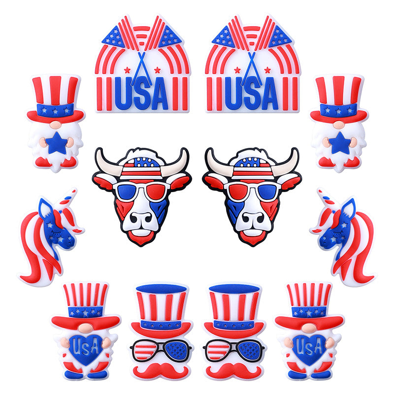 Independence Day Themed Gnome Silicone Beads-10PCS