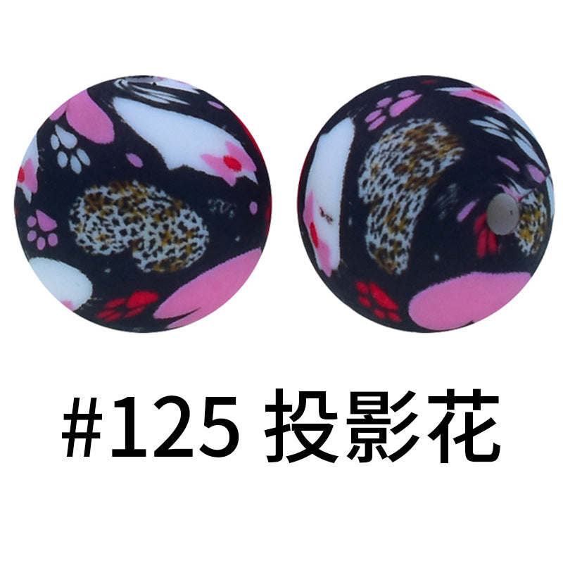 Print Silicone Beads Colorful Silicone Water Transfer Beads 16mm-50PCS