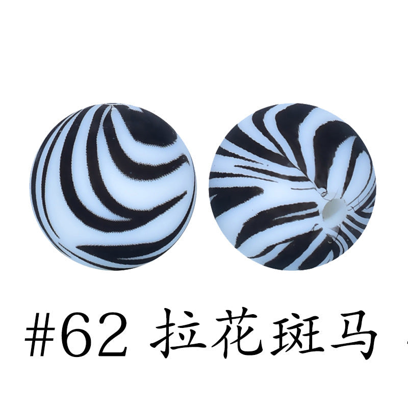 16mm Print Silicone Beads Colorful Silicone Water Transfer Beads-50PCS