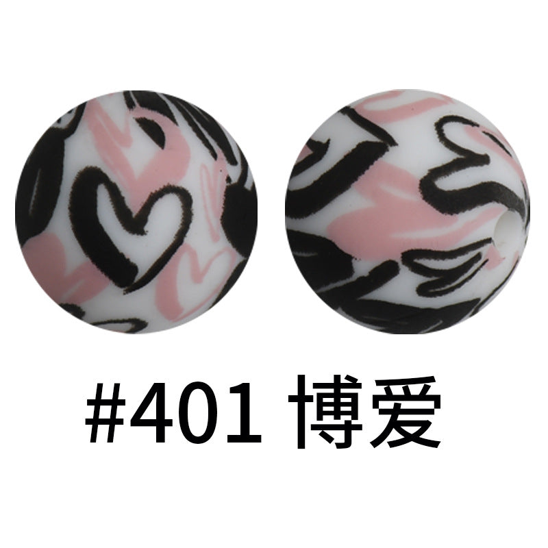 16mm Print Silicone Beads Colorful Silicone Water Transfer Beads-50PCS