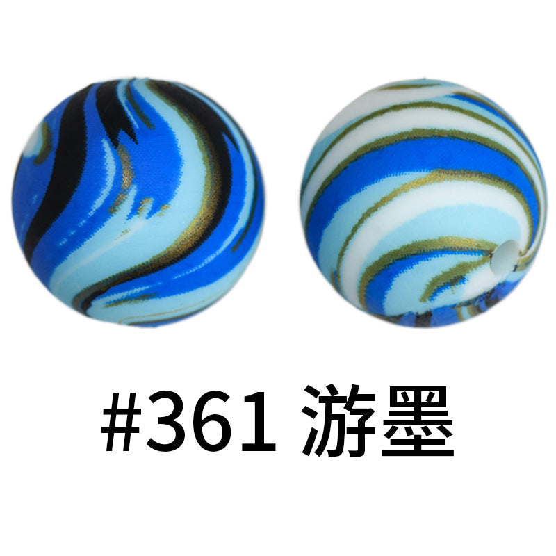 16mm Print Silicone Beads Colorful Silicone Water Transfer Beads-50PCS