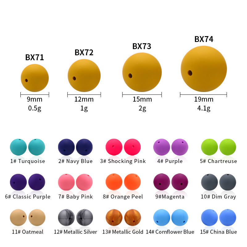 15MM  Food Grade Baby Teething Round Silicone Beads-50PCS