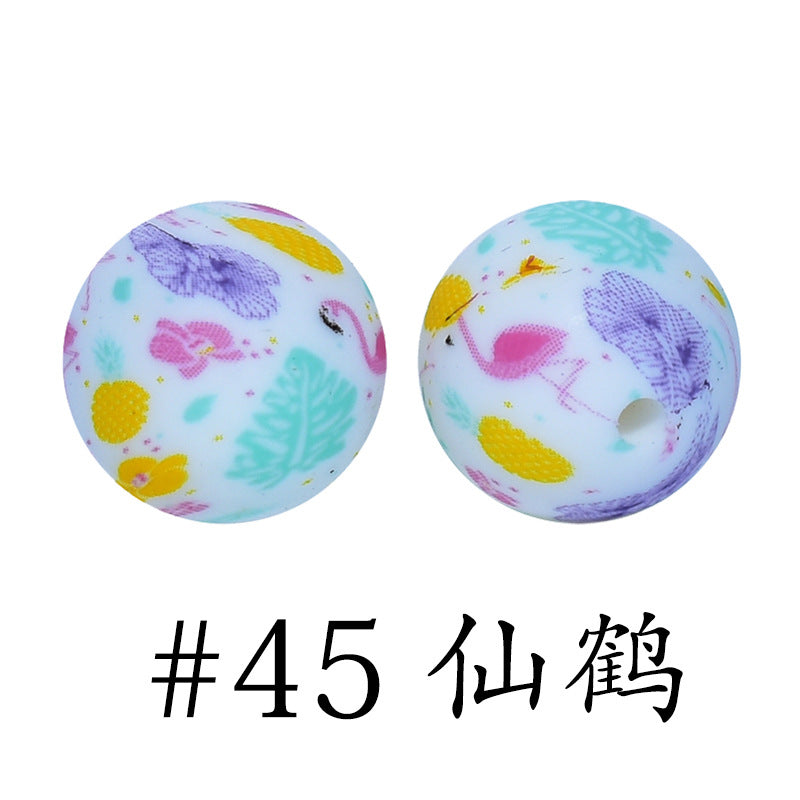 16mm Print Silicone Beads Colorful Silicone Water Transfer Beads-50PCS