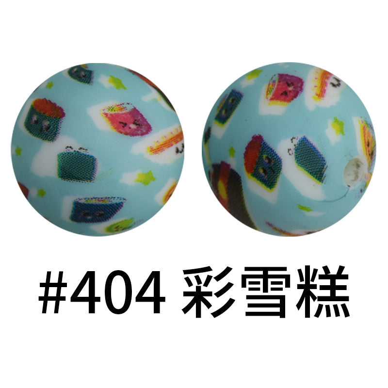 16mm Print Silicone Beads Colorful Silicone Water Transfer Beads-50PCS