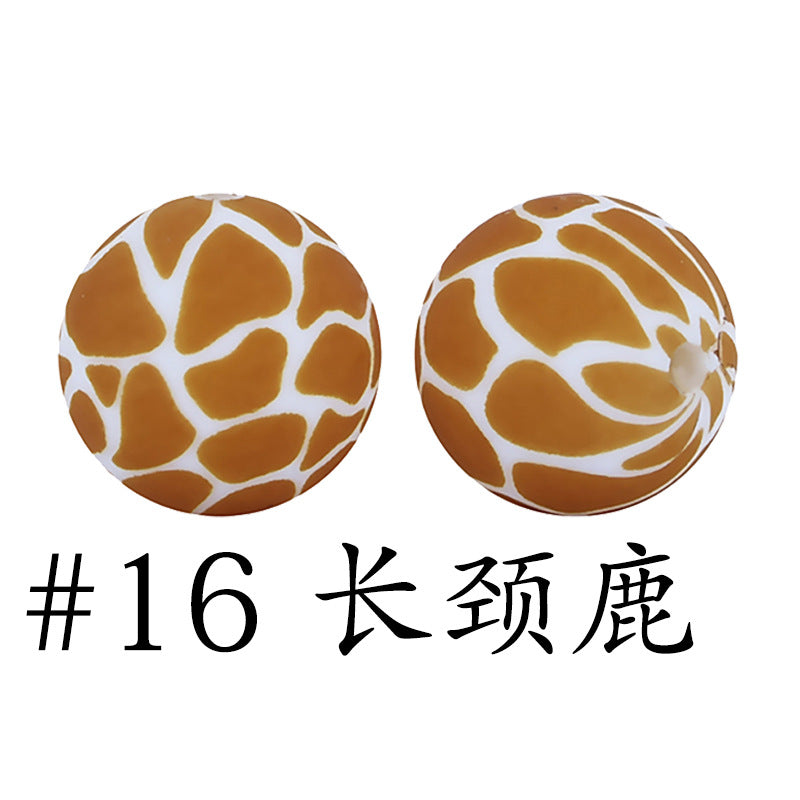 16mm Print Silicone Beads Colorful Silicone Water Transfer Beads-50PCS