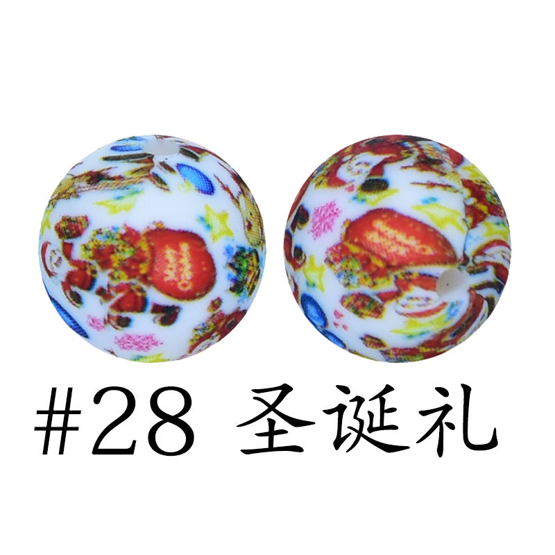 16mm Print Silicone Beads Colorful Silicone Water Transfer Beads-50PCS