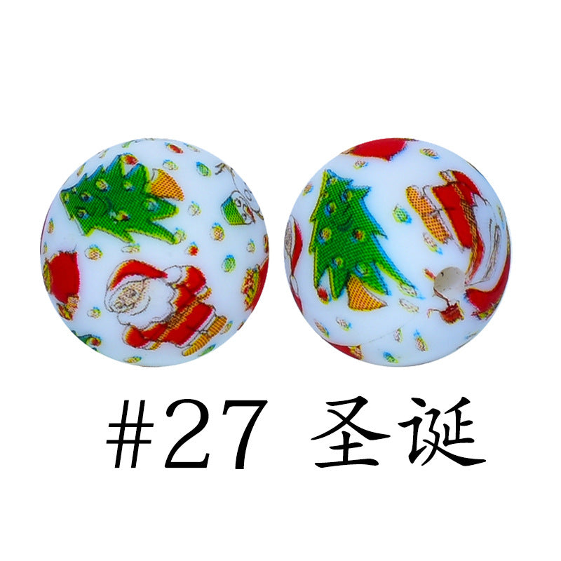16mm Print Silicone Beads Colorful Silicone Water Transfer Beads-50PCS