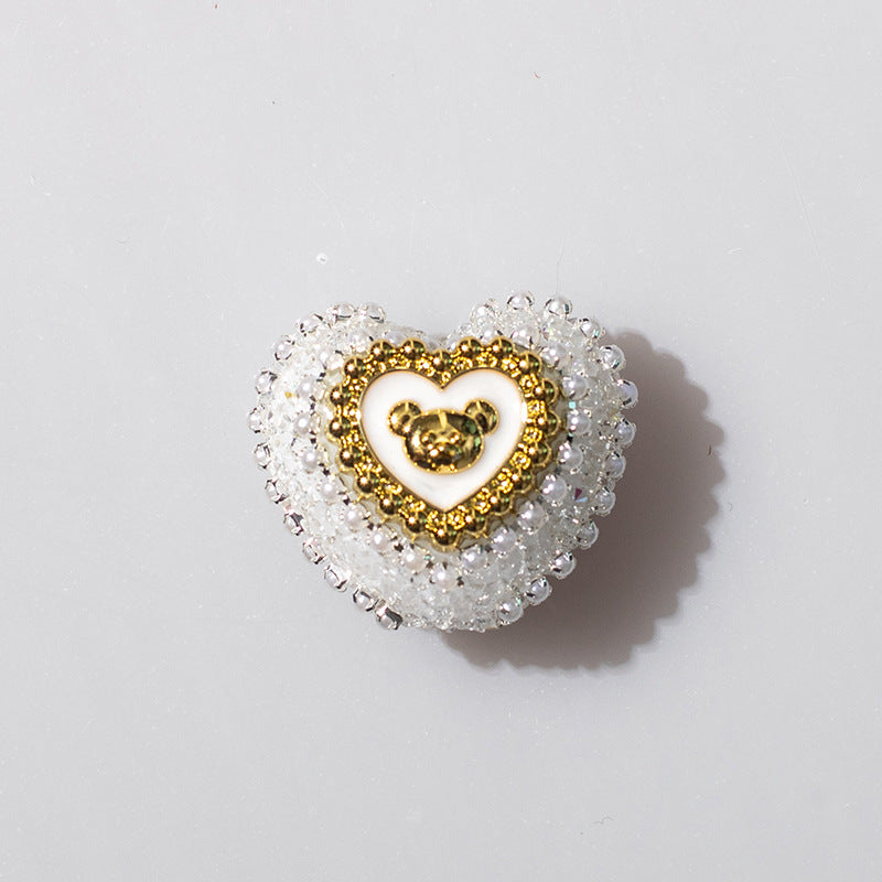 Acrylic Rhinestones with Large Peach Heart Beads-2PCS