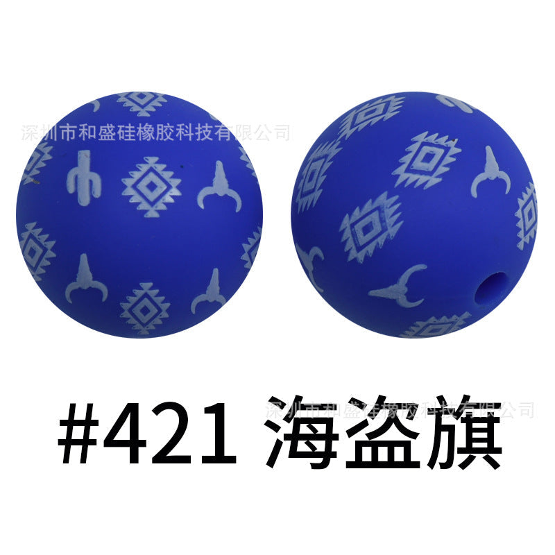 16mm Print Silicone Beads Colorful Silicone Water Transfer Beads-50PCS