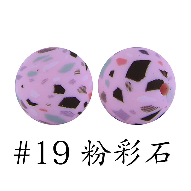 16mm Print Silicone Beads Colorful Silicone Water Transfer Beads-50PCS