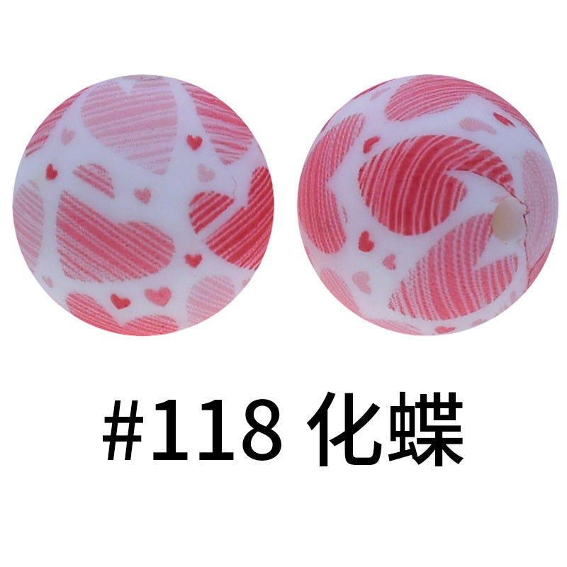 16mm Print Silicone Beads Colorful Silicone Water Transfer Beads-50PCS